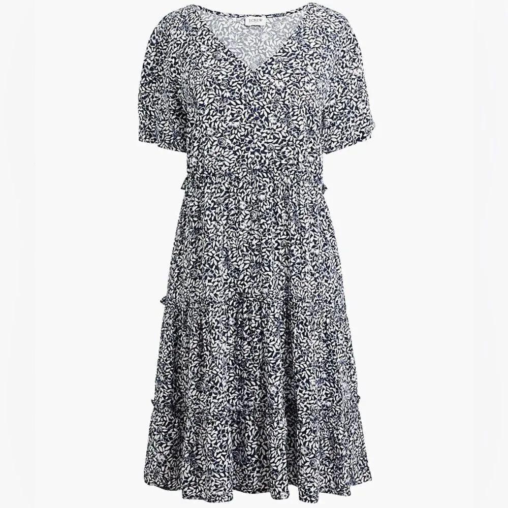 J.Crew V-neck ruffle tiered loose fit mini dress in Navy White